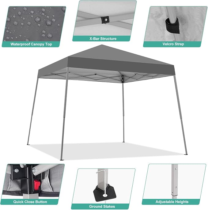 10x10FT Slant Leg Pop Up Canopy Tent, Portable Outdoor Shelter | 10x10FT Base - Image 2