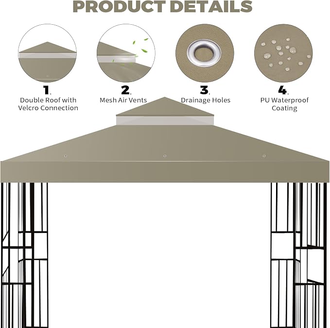 10x10 FT Gazebo Replacement Top, Canopy Replacement Cover Double Tiered - Image 3