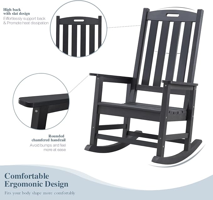 Oversized Outdoor Rocking Chair, HDPE Porch Rocker | High Back Rocking Chairs - Image 4