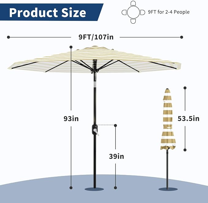GarveeLife 9FT Patio Umbrella Outdoor, Market Umbrella, Table Umbrella - Image 4