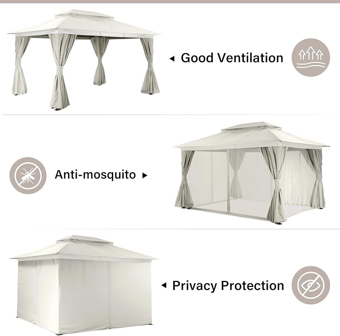 10'x13' Outdoor Gazebo with 50FT String Lights, Metal Heavy Duty Patio Canopy - Image 3