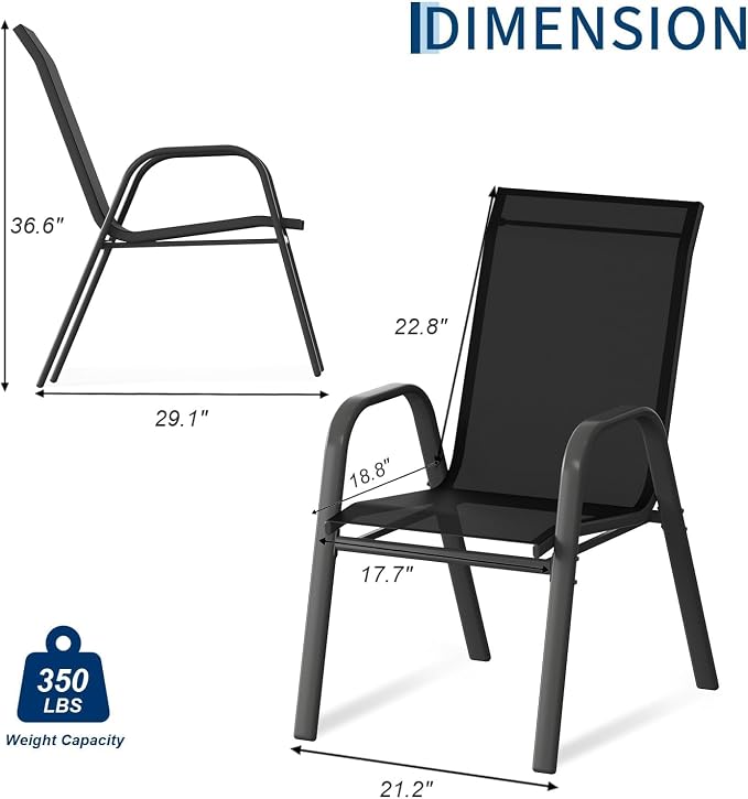 Stackable Outdoor Patio Dining Chairs Set of 4 – High Back Textilene Chairs - Image 3