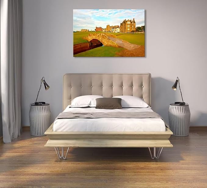 St Andrews Golf Course Wall Art for Living Room Bedroom Home Decorations Golf Course Swilcan Bridge St Andrews Picture Poster Framed Artwork Canvas Prints Ready to Hang(24''H x 36''W)