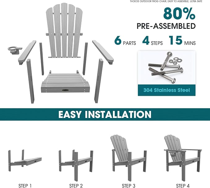 THOEOE Stackable Adirondack Chair Set of 2, HDPE All-Weather Fire Pit Chair | - Image 3