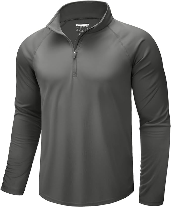 CRYSULLY Men's Long Sleeve 1/4 Zip Shirts Sun Protection Pullover UPF 50+ Rash Guard Running Lightweight T Shirt