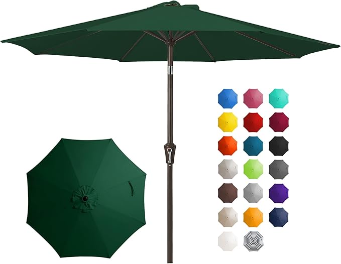 JEAREY 10 ft Outdoor Patio Umbrella w/Tilt and Crank, Dark Green | 8 Sturdy by JEAREYOutdoorsCollection