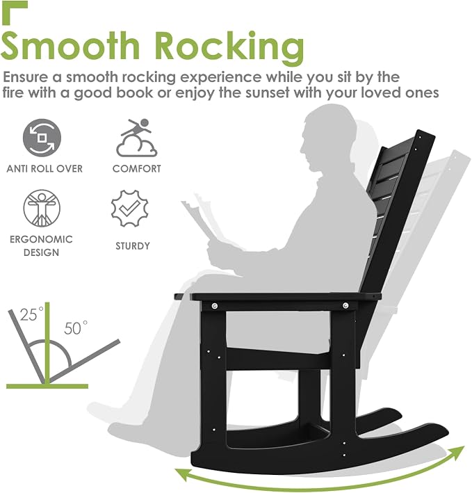 GREENVINES Oversized Outdoor Rocking Chairs Set of 2, HDPE Rocker - Image 4