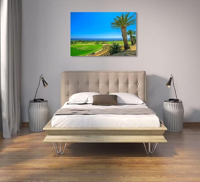 USA California Golf Course with Palm Tree Wall Art Picture California Coastline Golf Course Wall Decor for Living Room Bedroom Bathroom Home Decorations Framed Ready to Hang(12''H x 16''W)