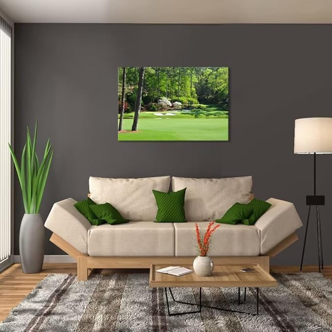 Augusta National Golf Club 12th Hole Wall Art for Living Room Bedroom Bathroom Home Decorations Golf Art Augusta Golf Course Poster Prints Golf Art Framed Ready to Hang(24''H x 36''W)