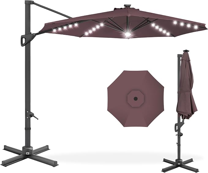 Best Choice Products 10ft Solar LED Cantilever Patio Umbrella, 360-Degree by Unknown