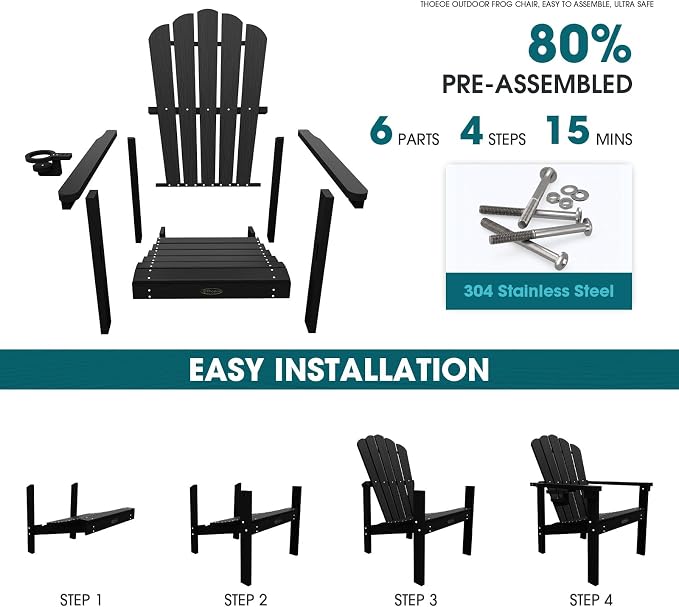 THOEOE Stackable Adirondack Chair, Plastic Outdoor Fire Pit Chairs | - Image 4