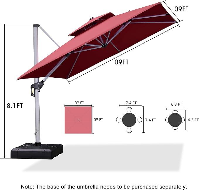 PURPLE LEAF Cantilever Outdoor Umbrella 9' x 9' Square Double Top, Terra | - Image 8