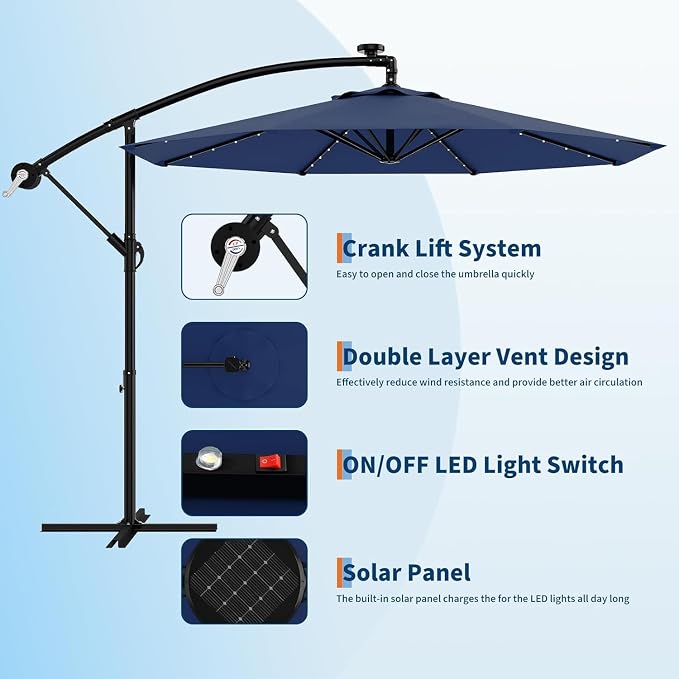 Garvee 10FT Solar Lights Offset Patio Umbrella - Image 3