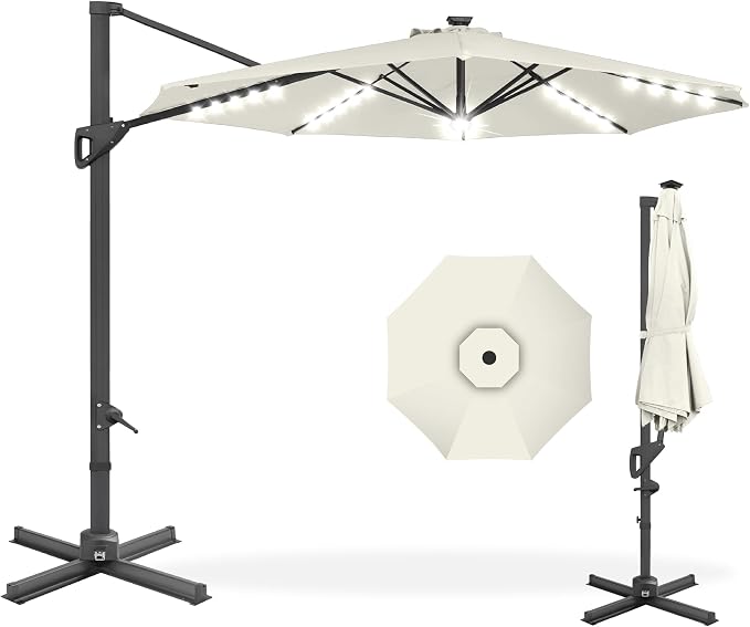 Best Choice Products 10ft Solar LED Cantilever Patio Umbrella, 360-Degree by Unknown
