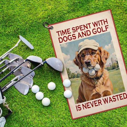 Time Spent with Dogs and Golf is Never Wasted Golden Retriever Towel - Image 4