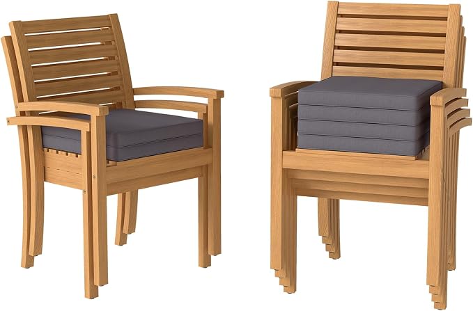 Stackable Patio Dining Chairs Set of 6, Dark Grey | Outdoor Acacia Wood Chairs - Image 7