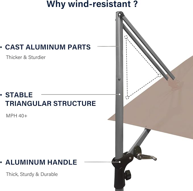 Patio Umbrella, Rectangle Outdoor Cantilever Umbrella, Aluminum Offset Umbrella - Image 9