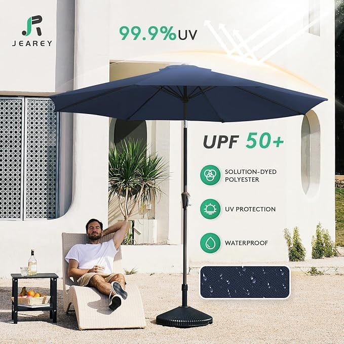 JEAREY 9FT Outdoor Patio Umbrella, Market Umbrella, Purplish Blue | Outdoor - Image 3