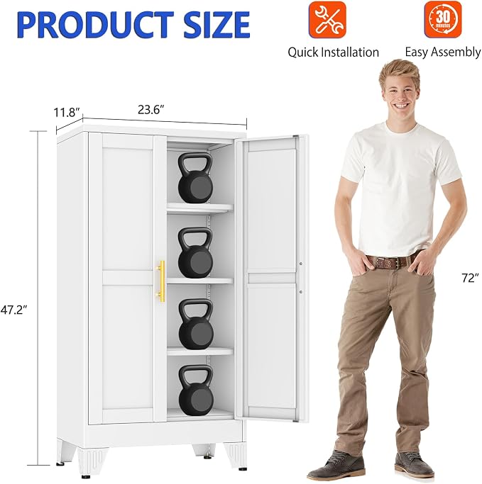 GAIOUS 47.2" Tall Metal Garage Storage Cabinet, File Cabinet - Image 2