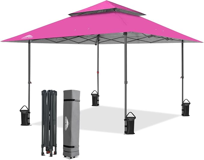 EAGLE PEAK 13x13 Pop Up Canopy Tent, Auto Extended Eaves, Light Pink | Easy by EAGLEPEAK