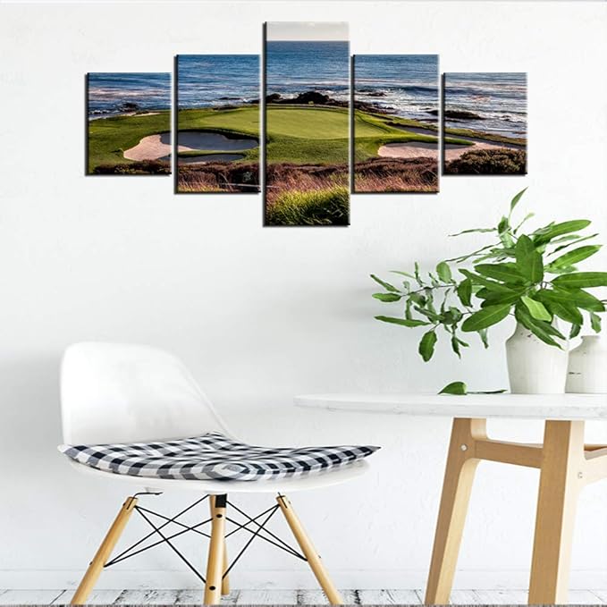 Native American Decor Coastline Golf Course Paintings Multi Piece Canvas Wall Art for Living Room Landscape Pictures Contemporary Artwork Wooden Framed Ready to Hang Poster and Prints(50''W x 24''H)