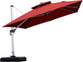 PURPLE LEAF Cantilever Patio Umbrellas 10'x 10' Square Double Top Brick Red | by PURPLELEAF
