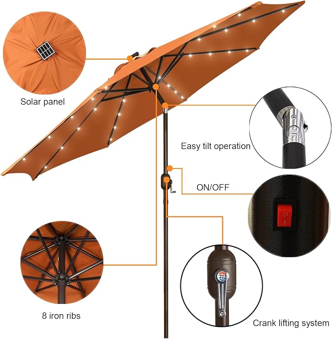 9 ft Solar Umbrella with 32 LED Lights - Image 2