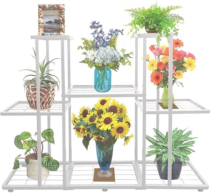 3 Tier 8 Potted White Metal Large Plant Stand Indoor Outdoor Flower Pot Display by MTBGarden