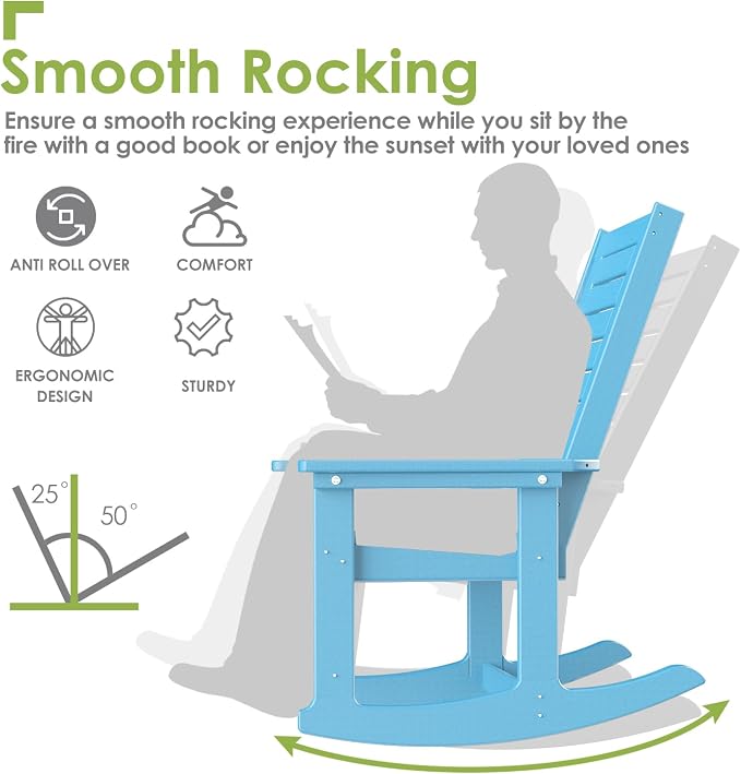 GREENVINES Oversized Outdoor Rocking Chairs Set of 4, HDPE Rocker, Arctic | - Image 4