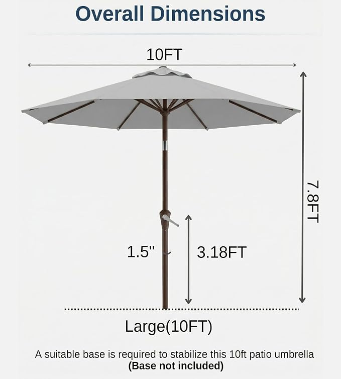 10FT Patio Umbrella, Outdoor Umbrella - Image 8