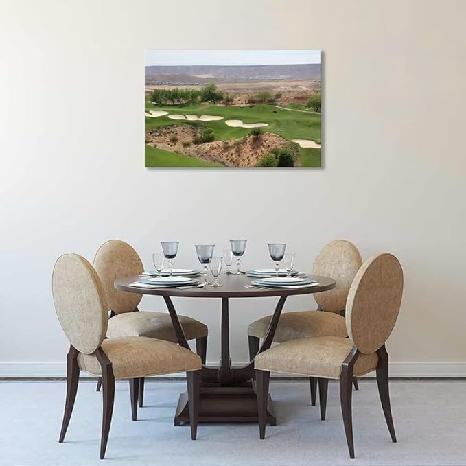 Nevada Mountains Golf Course Wall Art Golf Course Canvas Prints Wall Decor for Living Room Bedroom Bathroom Home Decorations Framed Artwork Ready to Hang(12''H x 16''W)