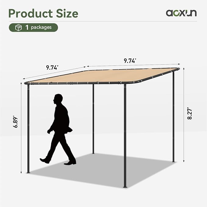 Aoxun 10x10 Lean-to Gazebo, Sloped Pergola Porch Canopy Awning - Image 5