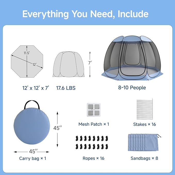 Alvantor Pop Up Screen House Tent, Instant Outdoor Gazebo - Image 8