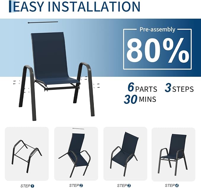 Stackable Outdoor Patio Dining Chairs Set of 4 – Heavy Duty, High Back Armchairs - Image 6