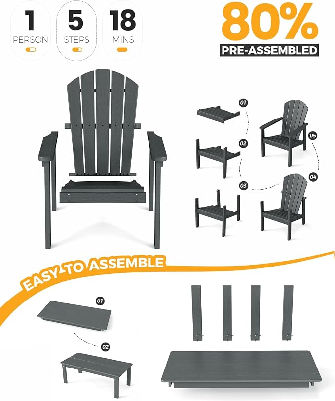 Stackable Set, 4 Chairs with 47in Table, All-Weather HDPE, 4 Stackable - Image 7