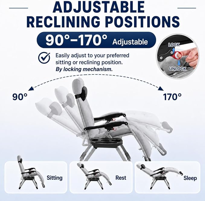 Yaheetech 26" Zero Gravity Chair Adjustable, - Image 5
