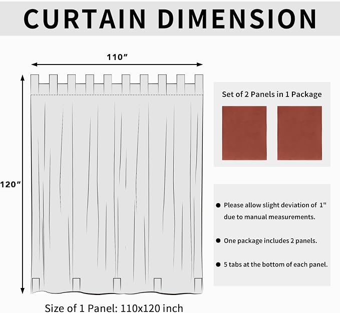 Easy-Going Outdoor Patio Curtains 2 Panels, 110x120 inch, Terra Red | Privacy - Image 6