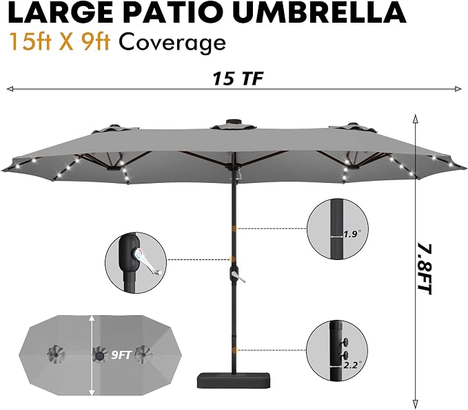 15ft Double-Sided Rectangle Patio Umbrella - Image 3