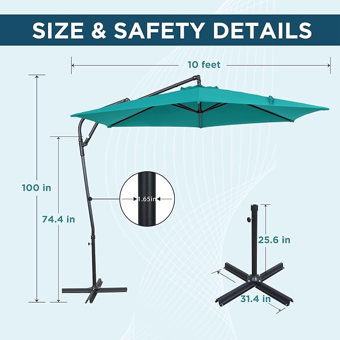 10FT Outdoor Offset Umbrella, Cantilever Patio Umbrella - Image 2