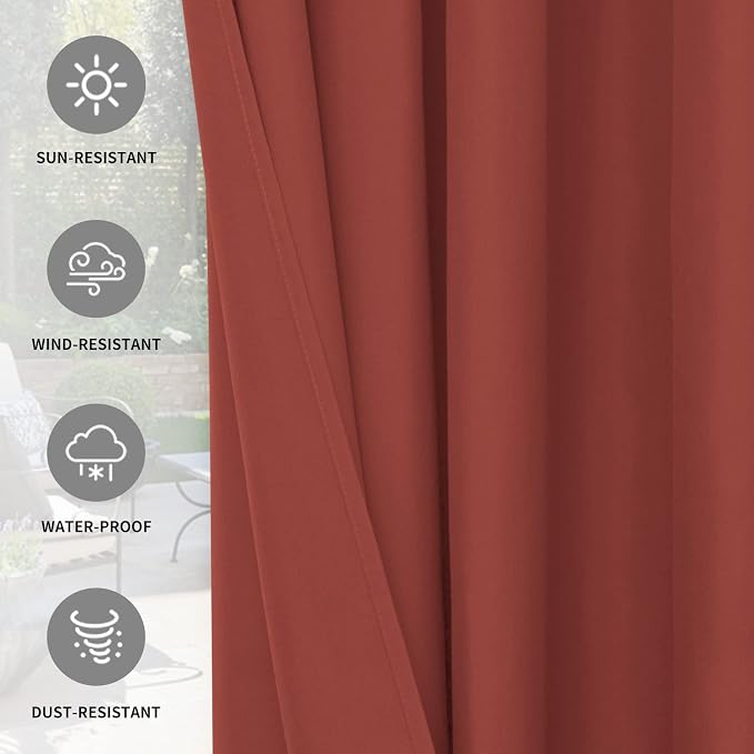 Easy-Going 100% Waterproof Outdoor Curtains 54x108 inch, Terra Red | Windproof - Image 5