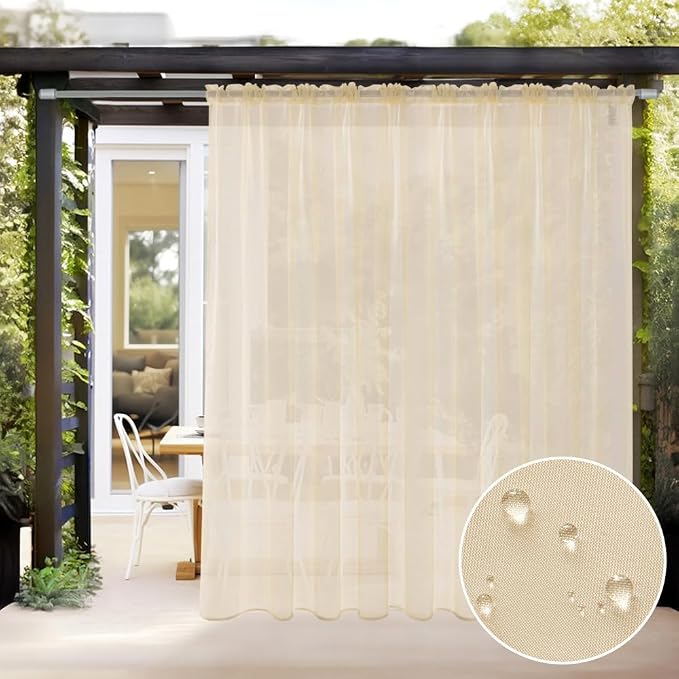 MIULEE Cream Beige Waterproof Outdoor Sheer Curtains by MIULEE