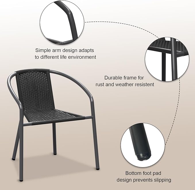 Grezone 4-Piece Rattan Indoor-Outdoor Restaurant Stack Chair Versatile and - Image 5