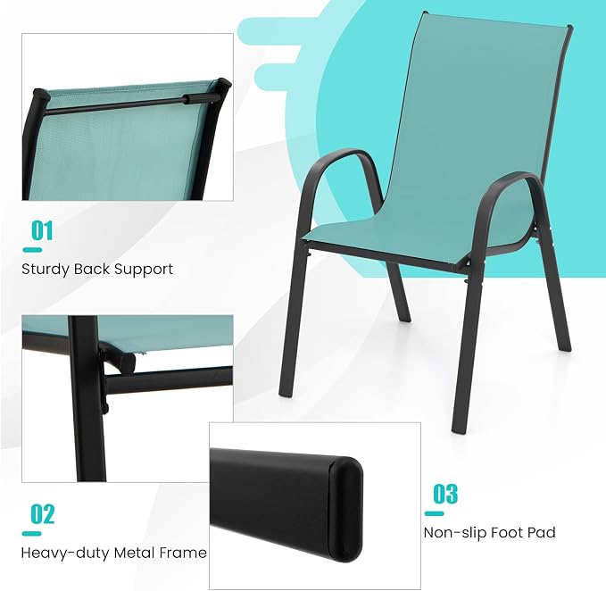 Tangkula Patio Dining Chairs Set of 2, Outdoor Stackable All Weather Heavy Duty - Image 7