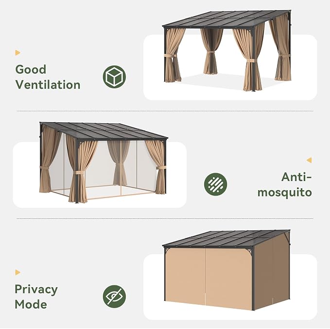 Aoxun 12x10FT Pergola with Netting and Curtains - Image 7