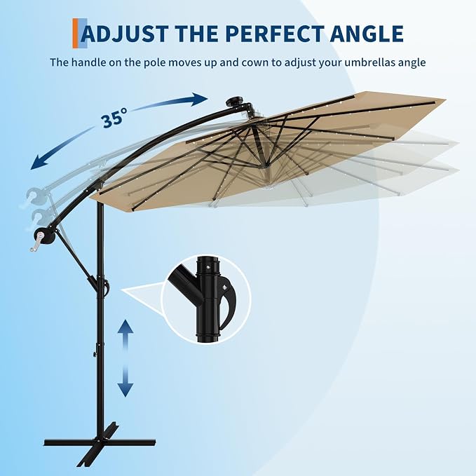 Garvee 10FT Solar Lights Offset Patio Umbrella - Image 6