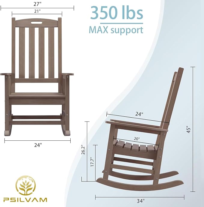 Outdoor Rocking Chairs Set of 2, Oversized Porch Rocker | Weather Resistant - Image 3