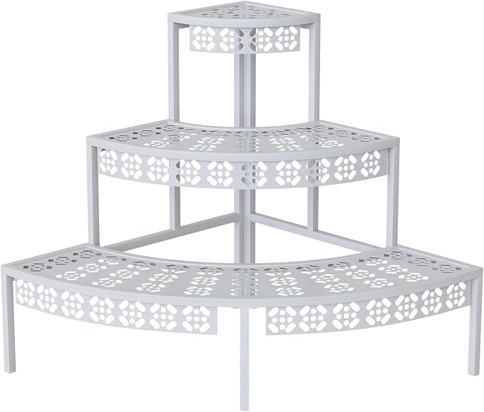 3-Tier Semi-Circular Metal Plant Stand, Quarter Round Rack | Semi-circular by Garden4you