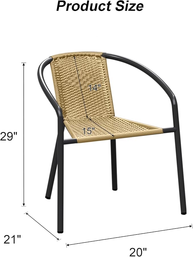 4 Pack Patio Stackable Rattan Chairs, Indoor-Outdoor Restaurant Bistro Wicker - Image 3
