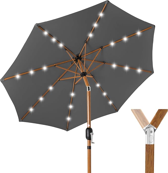 Best Choice Products 10ft Solar Market Patio Umbrella w/Woodgrain Pattern Pole by Unknown