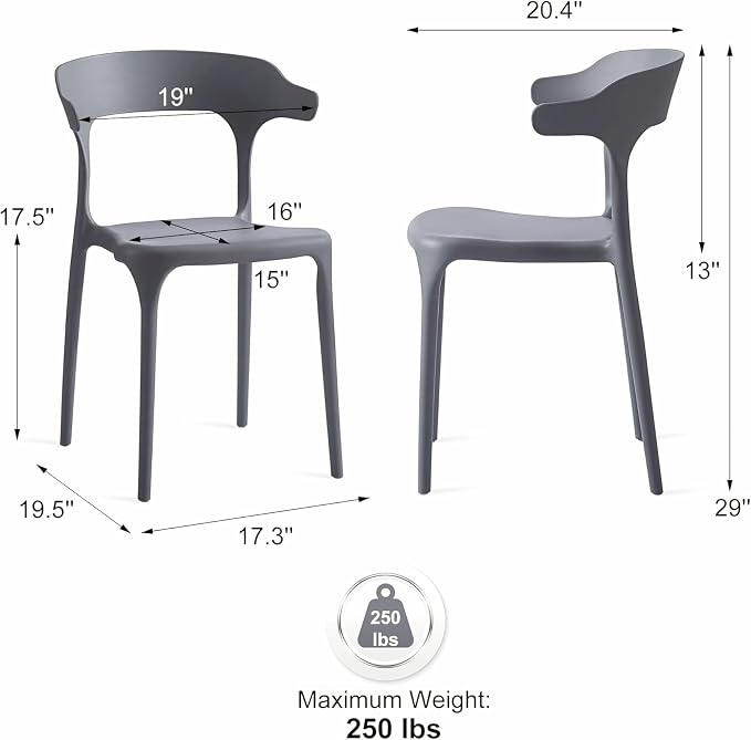 Modern Stackable Dining Chair Set, No Assembly, Plastic Chair, Patio Chair - Image 3